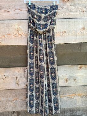 Boho Navy Floral Maxi Strapless Jumpsuit